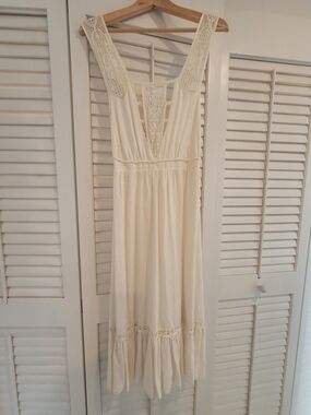 Urban Outfitters Cream Crochet-Trim Midi Dress